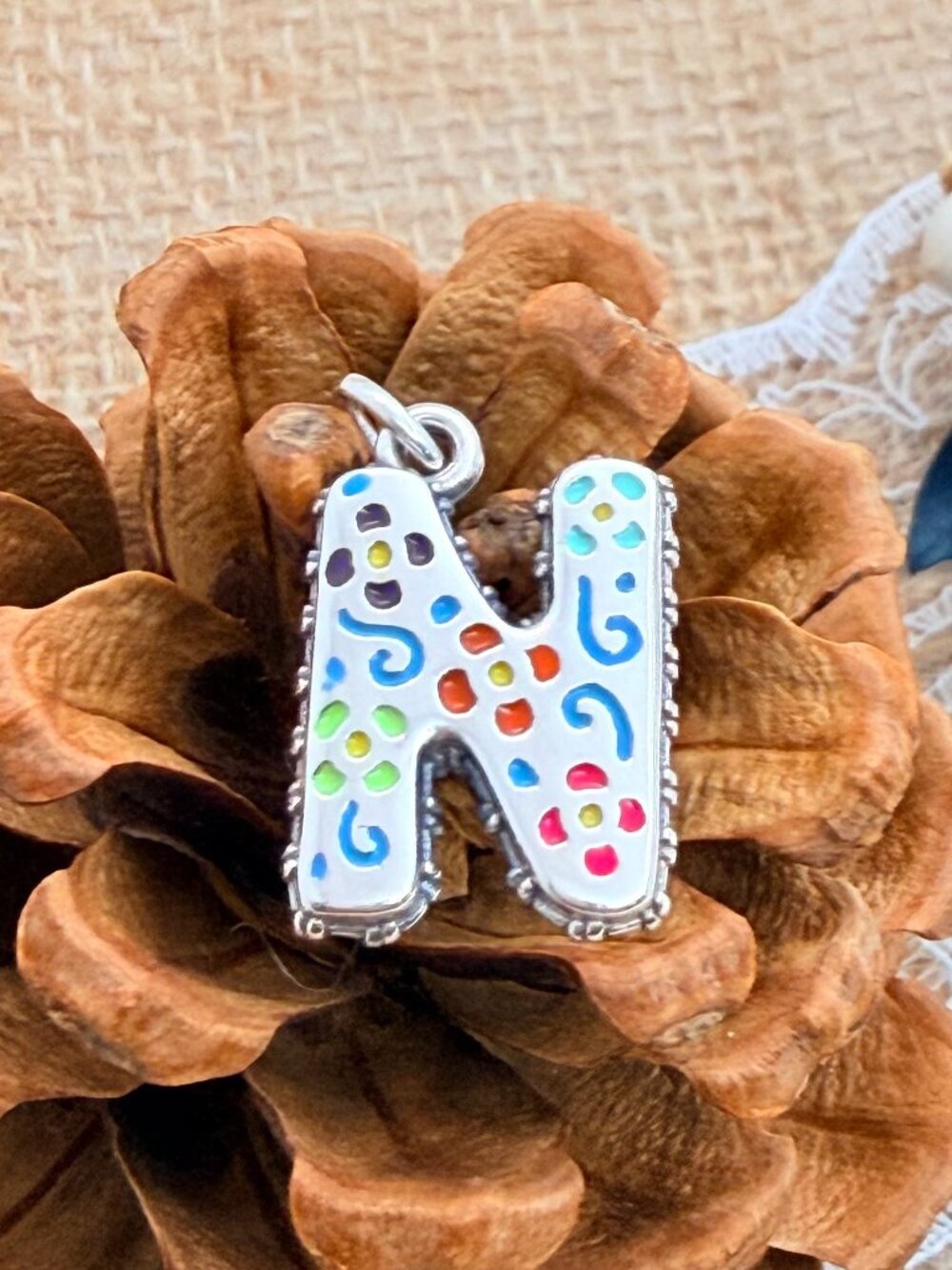 James Avery Enamel Consuela Floral Initial N Charm Sterling Silver